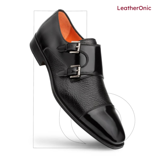 Caspian- Leather Double Mont Strap Shoes for Men (map574) - Image 3